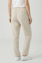 Women's straight leg linen trousers in beige – high waist back view