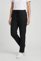 Black linen trousers for women – high waist drawstring straight leg full length