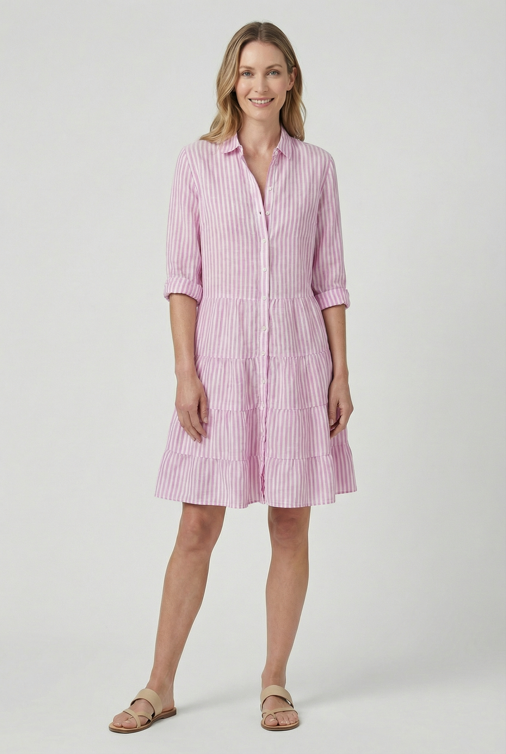 Women's striped summer mini dress, close-up of stripe detail