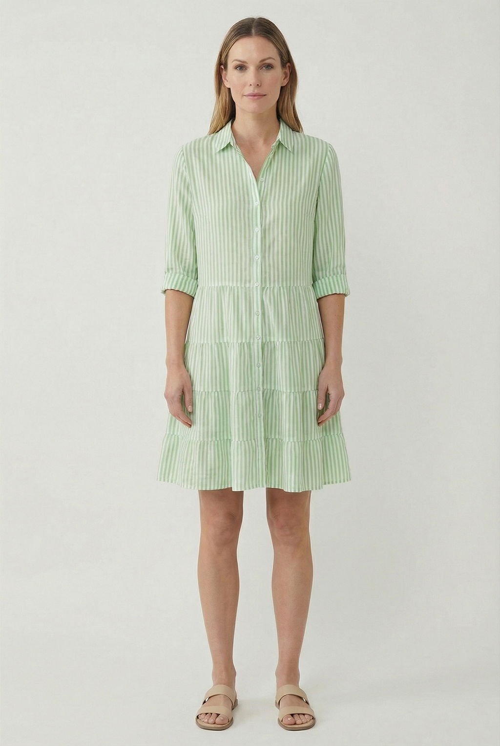 Women's lightweight striped summer dress in alternate colour, front view