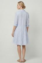 Women's stripe print summer dress, close-up of fabric and pattern