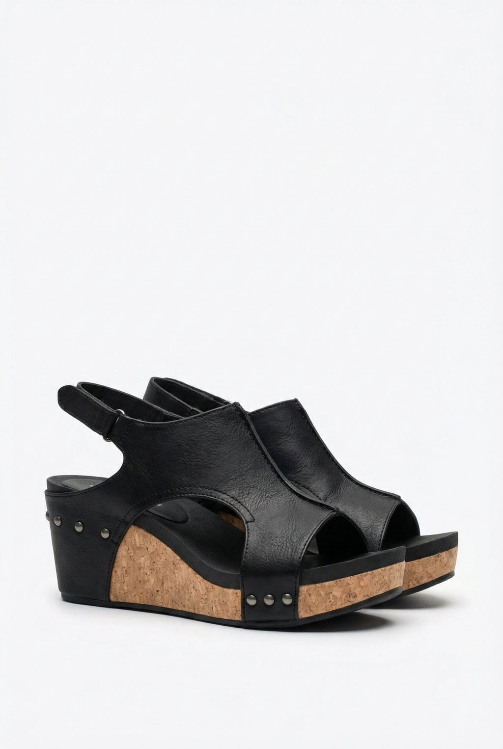 Women's vegan leather platform sandals, back view showing sole