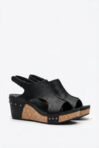 Women's vegan leather platform sandals, back view showing sole