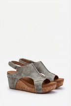 Women's cork wedge platform sandals in alternate colour, front view