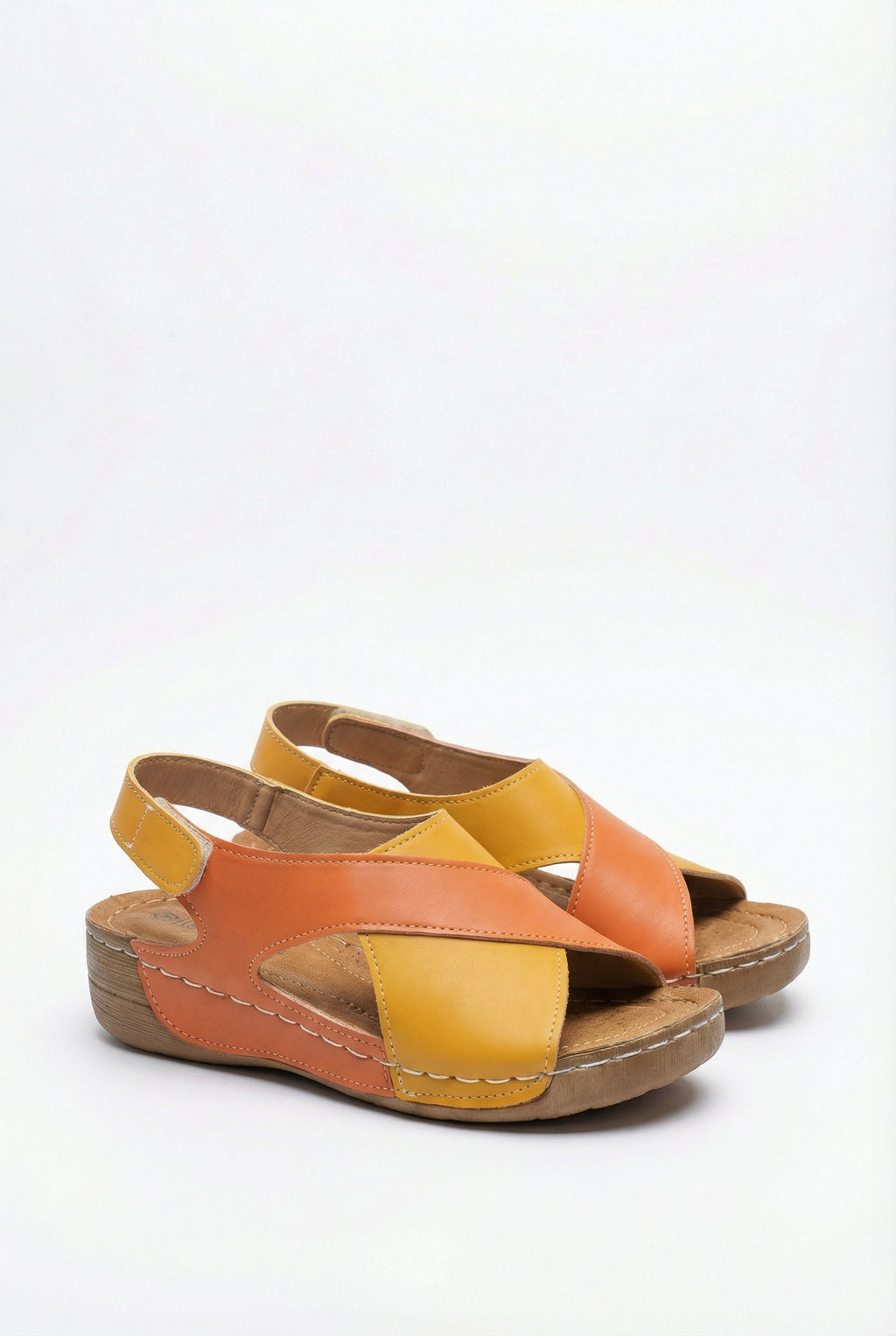 Women's vegan leather sandals, sole view showing shock-absorbing rubber