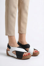 Women's open toe sandals, top-down view showing footbed