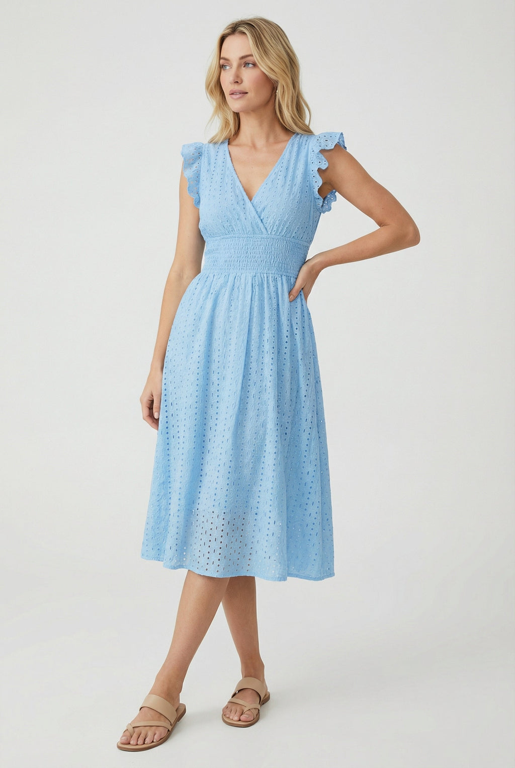 A-Line Eyelet Dress with Smocked Waist – Summer Occasion