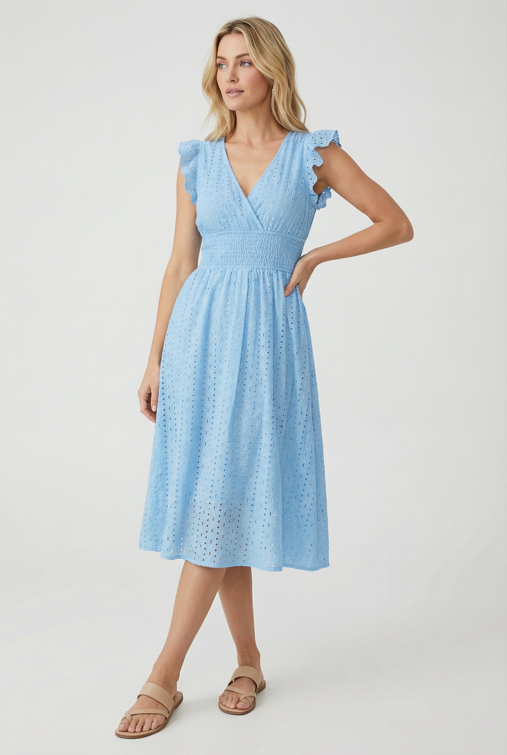 A-Line Eyelet Dress with Smocked Waist – Summer Occasion