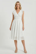 Women's A-line eyelet summer dress with smocked waist, front view