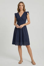 Women's ruffled cap sleeve eyelet dress, second colour option full length