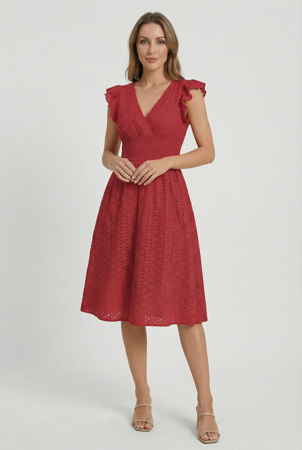 Women's breathable eyelet midi dress, third colour front view