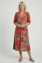 Women's summer casual midi dress with side pockets, front view