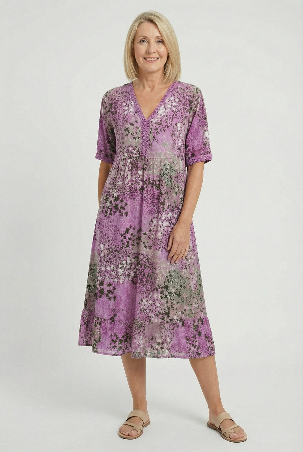 Women's casual summer midi dress with pockets, third colour option