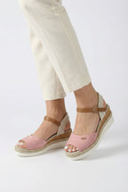 Women's espadrille flats with rubber sole, back view showing ankle strap