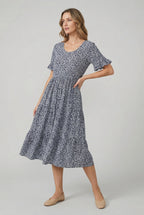 Women's casual summer dress with V-neckline, side view