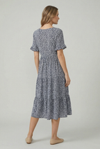 Women's relaxed midi dress with elasticated waist, back view