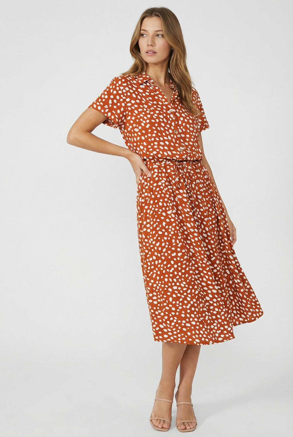 Women's Lightweight Floral Midi Dress with Waistband