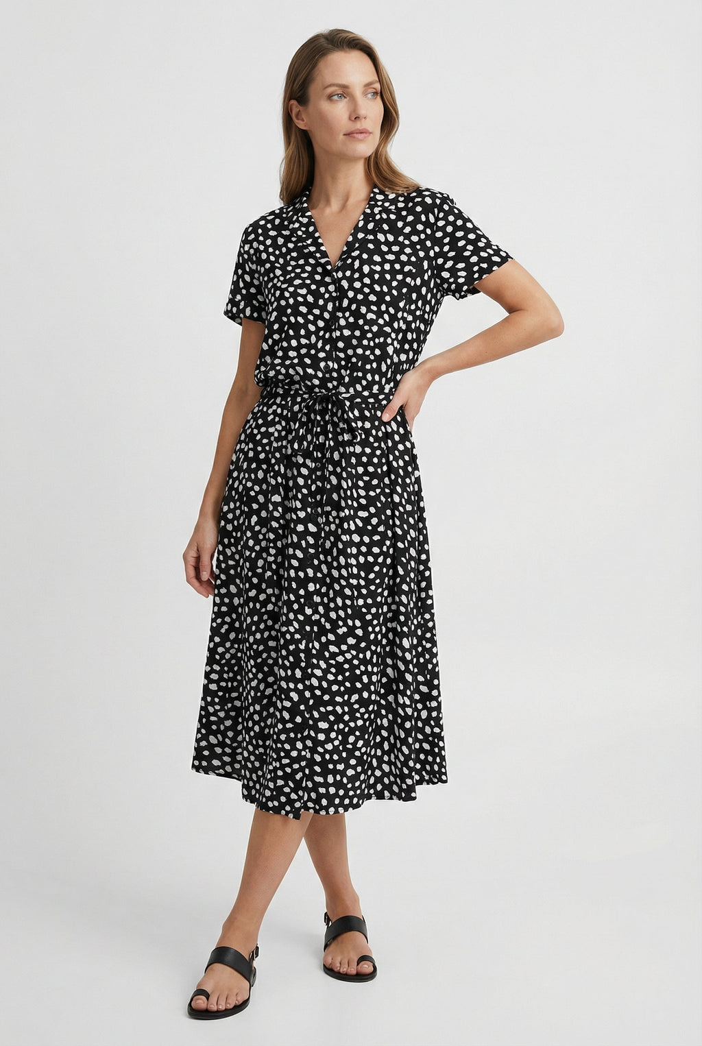 Women's Lightweight Floral Midi Dress with Waistband