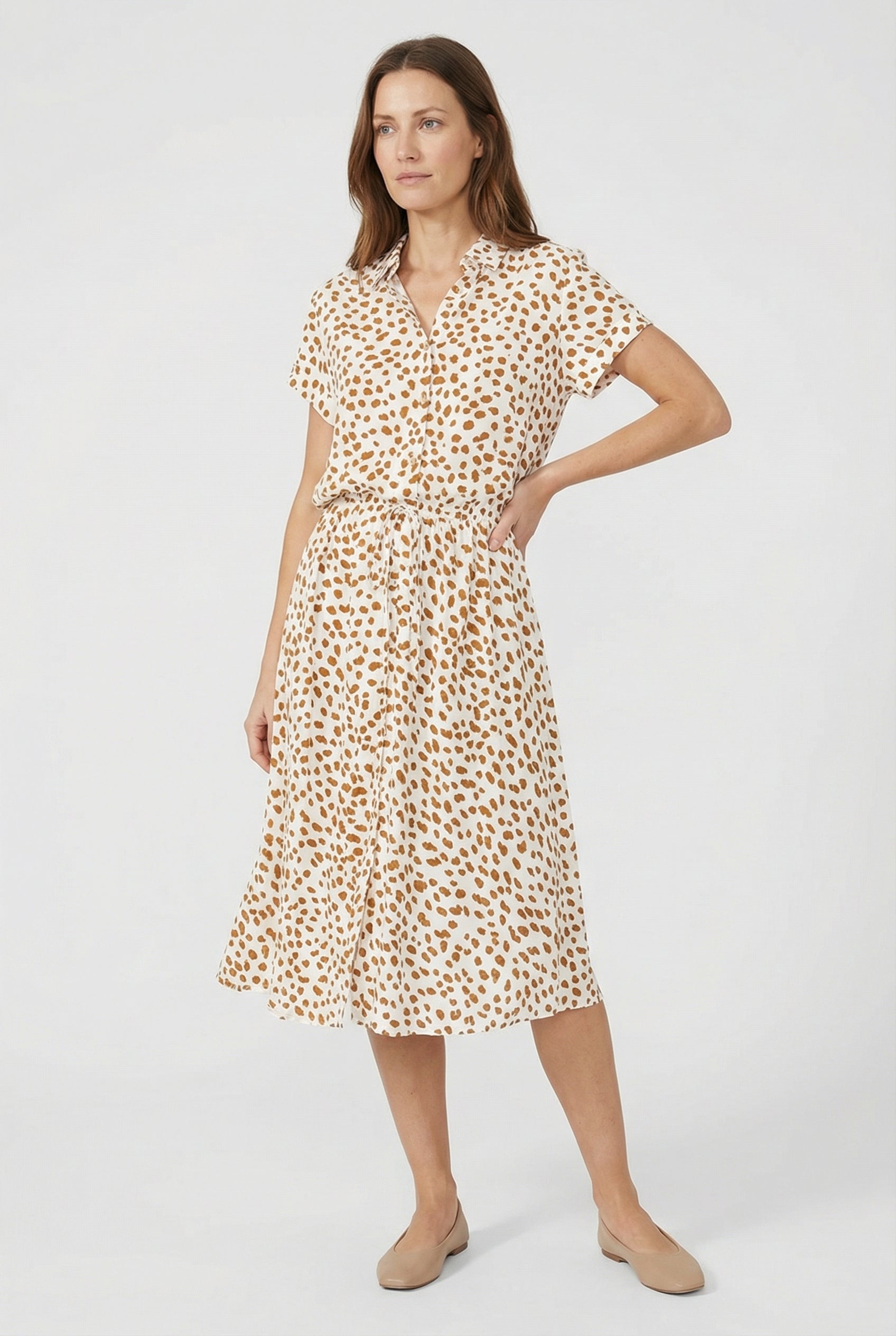 Women's Lightweight Floral Midi Dress with Waistband