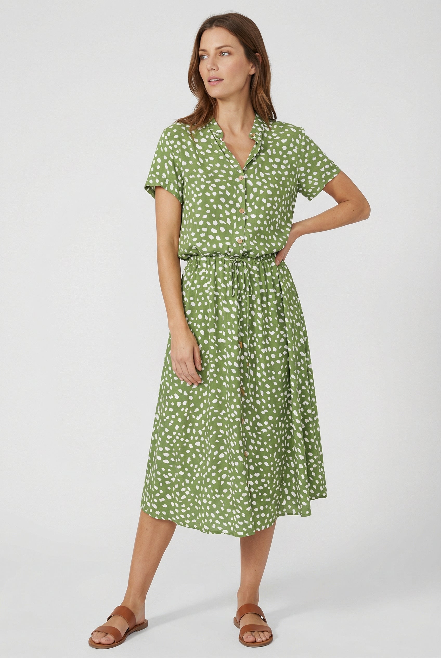 Women's Lightweight Floral Midi Dress with Waistband