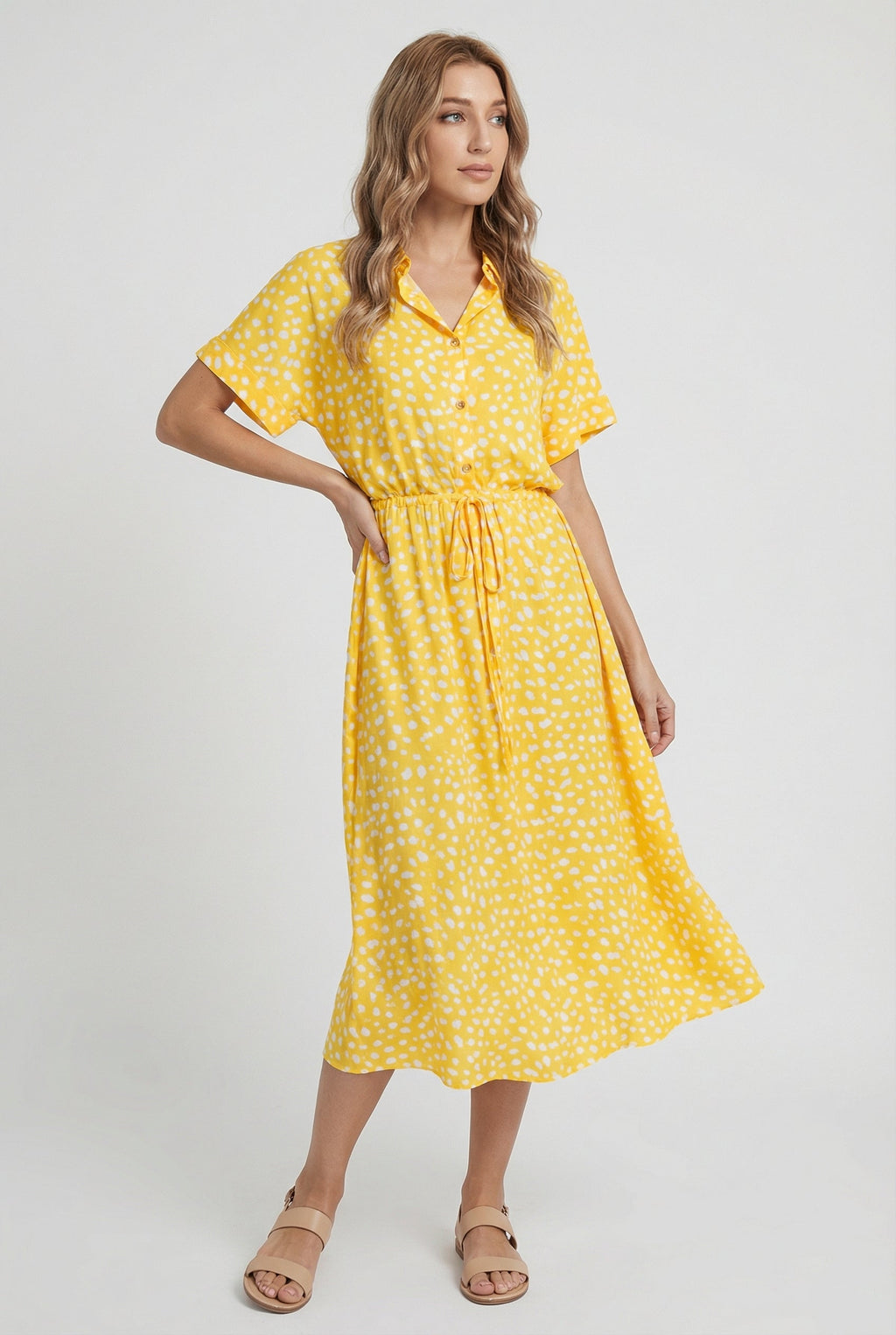 Women's Lightweight Floral Midi Dress with Waistband