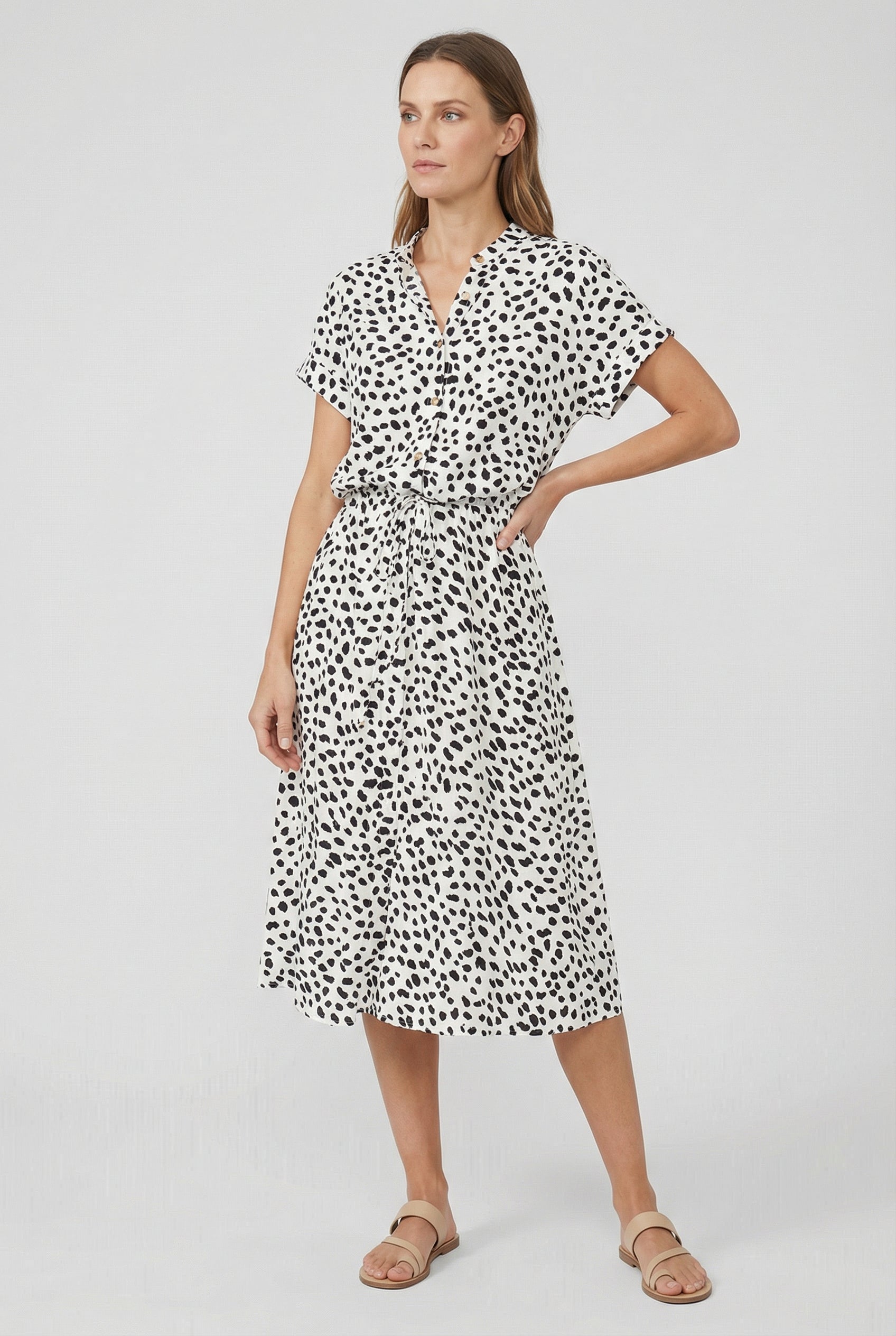 Women's Lightweight Floral Midi Dress with Waistband