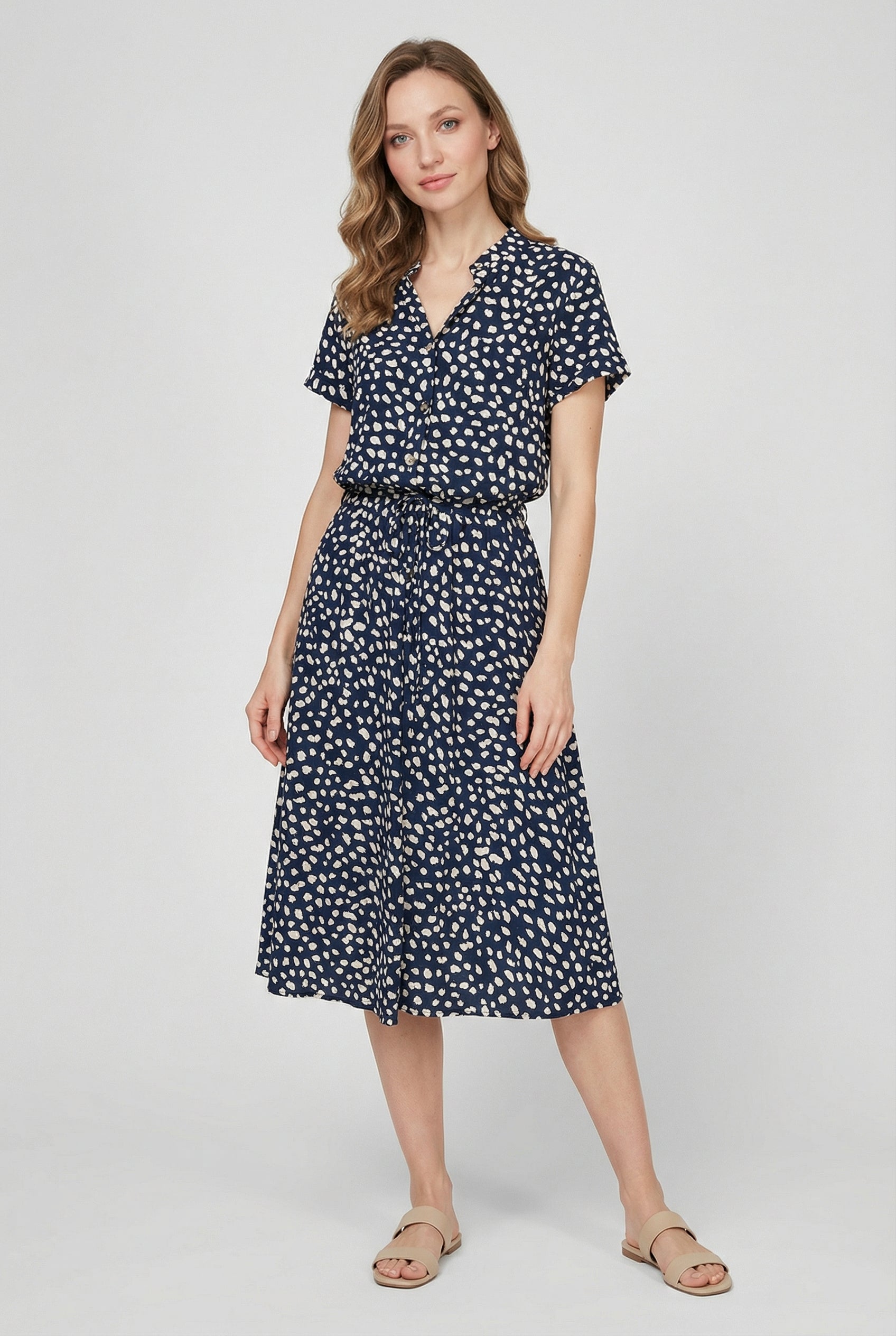 Women's Lightweight Floral Midi Dress with Waistband