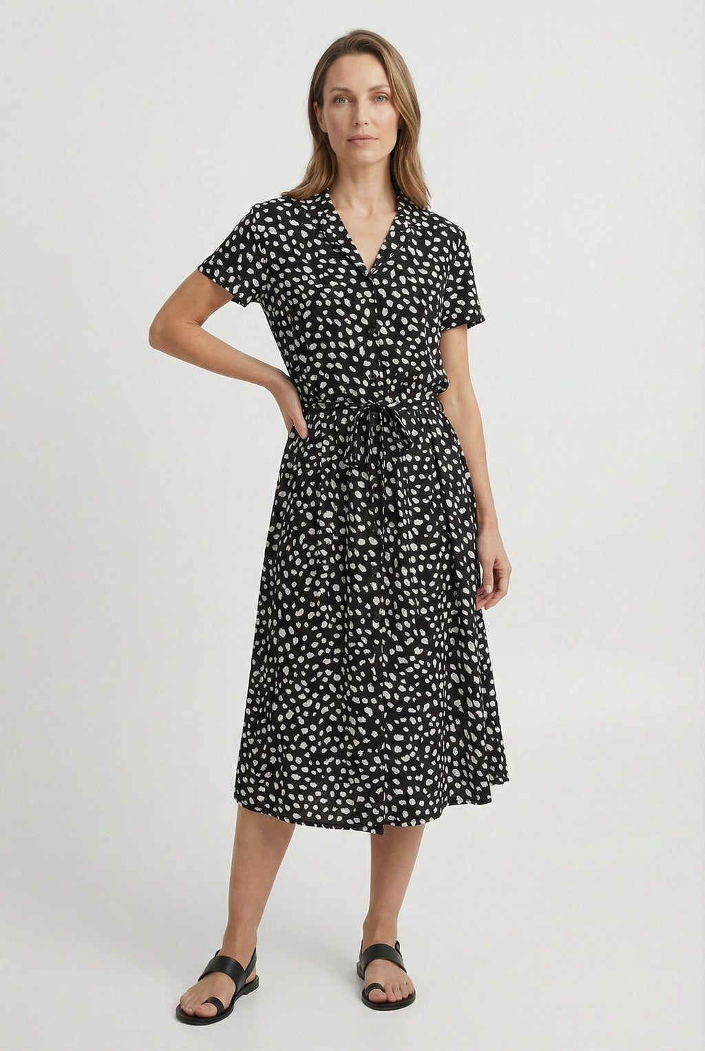 Women's Lightweight Floral Midi Dress with Waistband