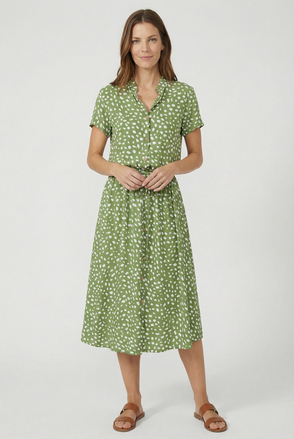 Women's Lightweight Floral Midi Dress with Waistband