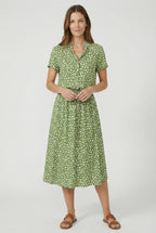 Lightweight Floral Midi Dress with Waistband – Summer