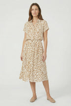 Lightweight Floral Midi Dress with Waistband – Summer