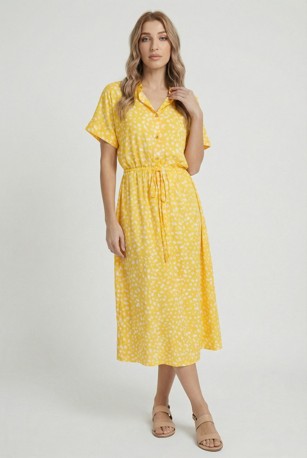 Women's Lightweight Floral Midi Dress with Waistband