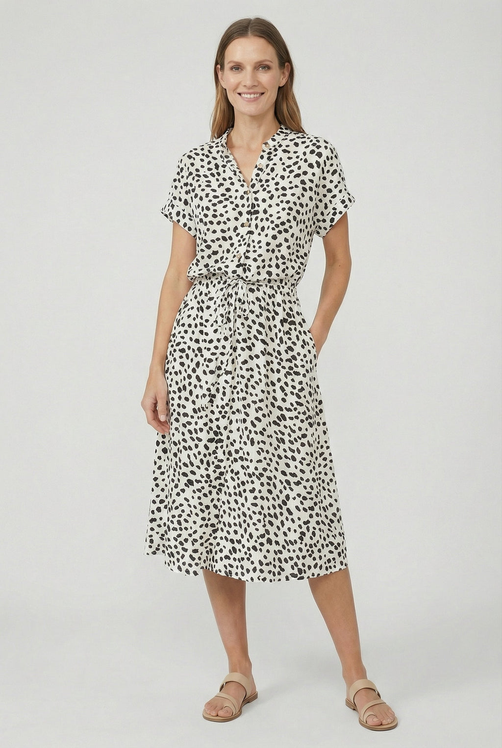 Women's Lightweight Floral Midi Dress with Waistband