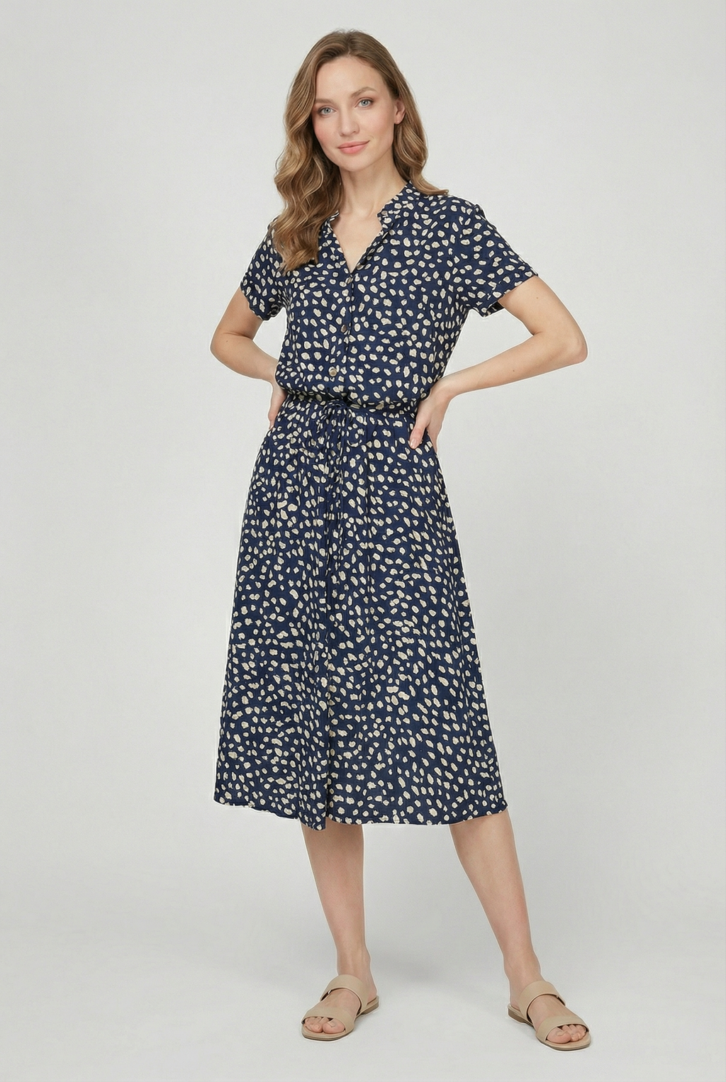 Women's Lightweight Floral Midi Dress with Waistband