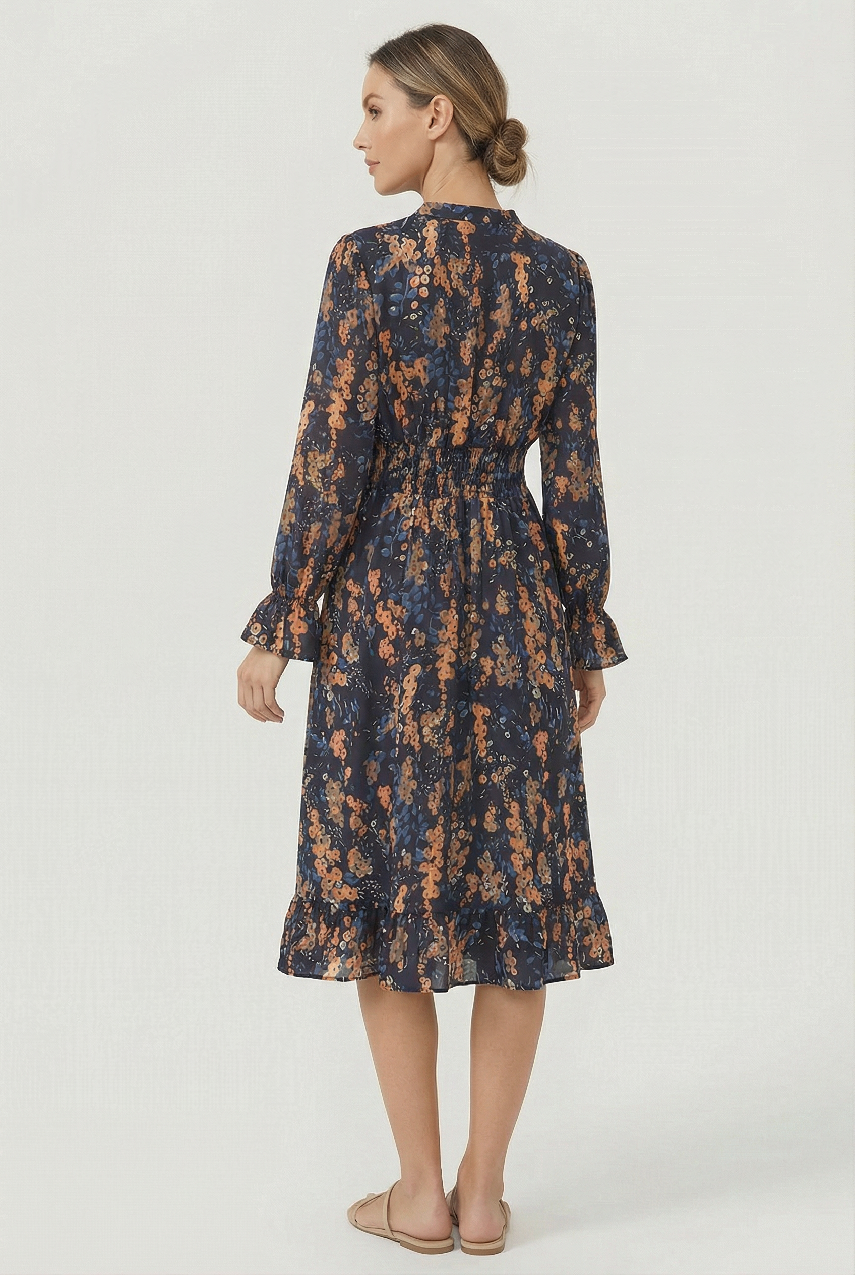 Women's Floral Long Sleeve Summer Midi Dress