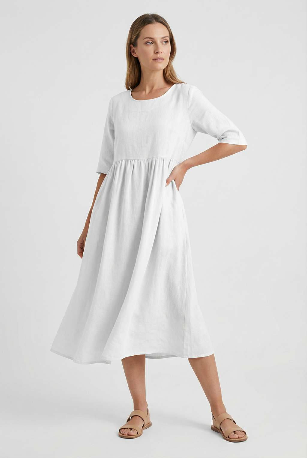 Women's casual loose fit dress, fabric texture close-up