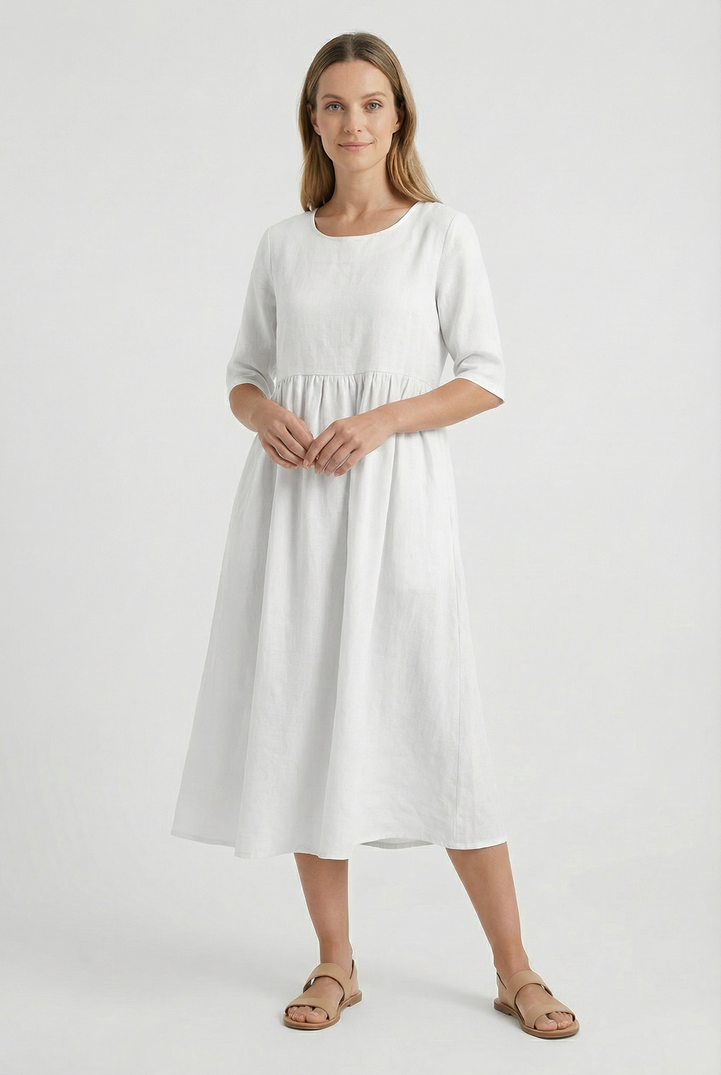 Women's cotton linen midi dress, additional colour option front view
