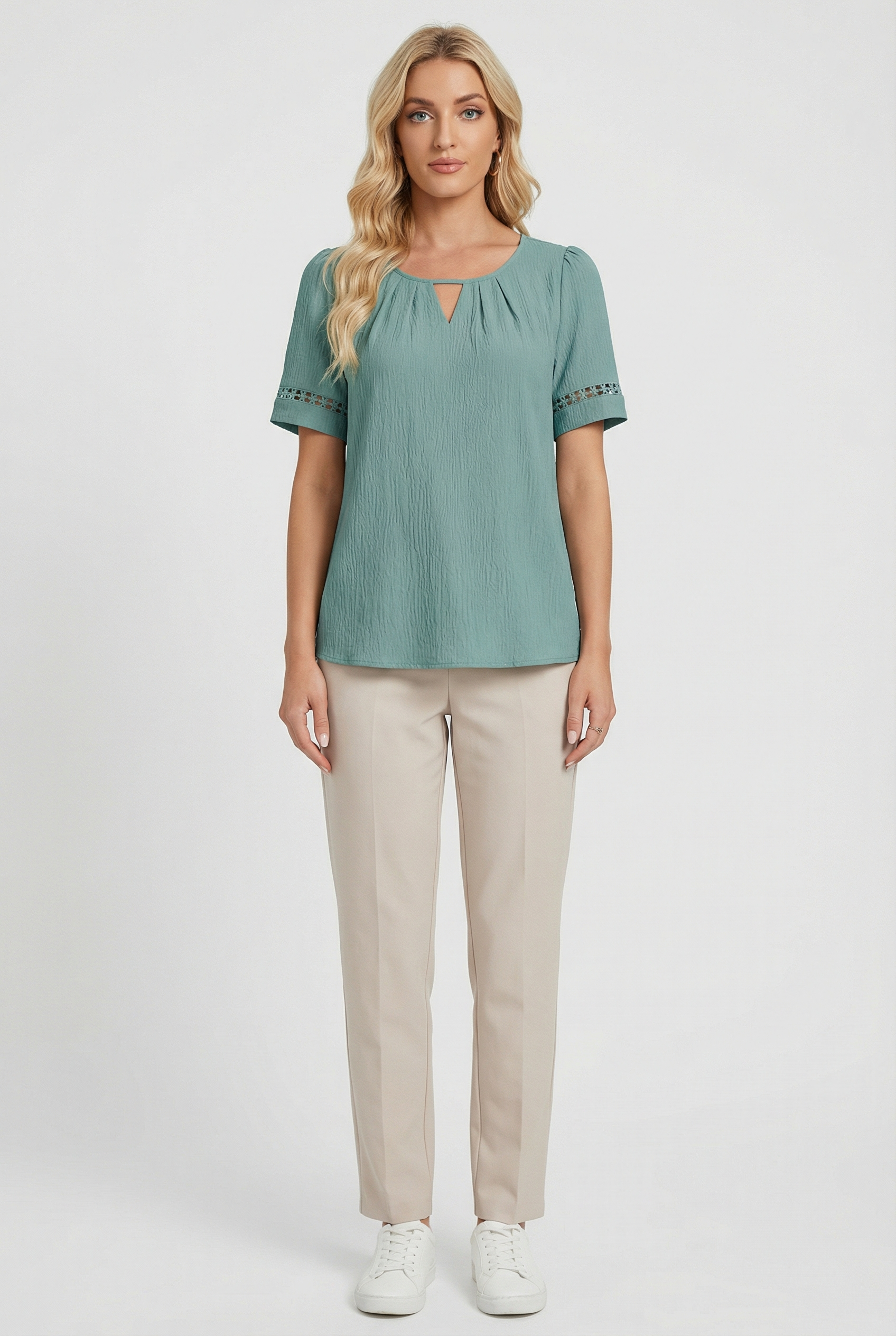 Women's Cotton Lace Up Short Sleeve Top