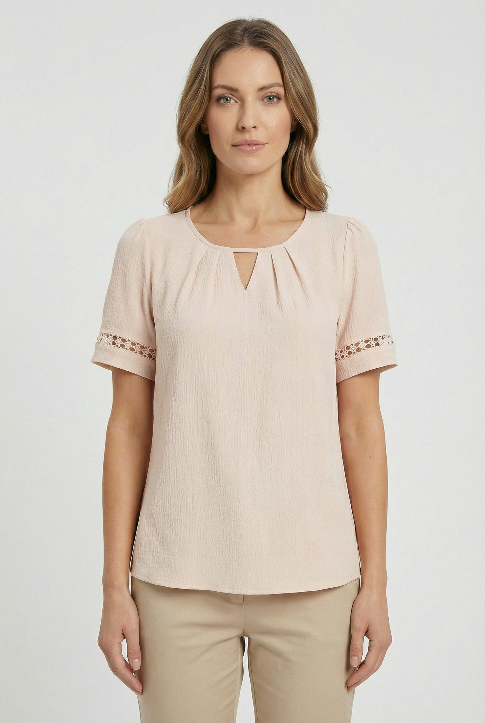 Women's Cotton Lace Up Short Sleeve Top