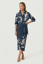 Women's polyester wrap midi dress, third print option full length