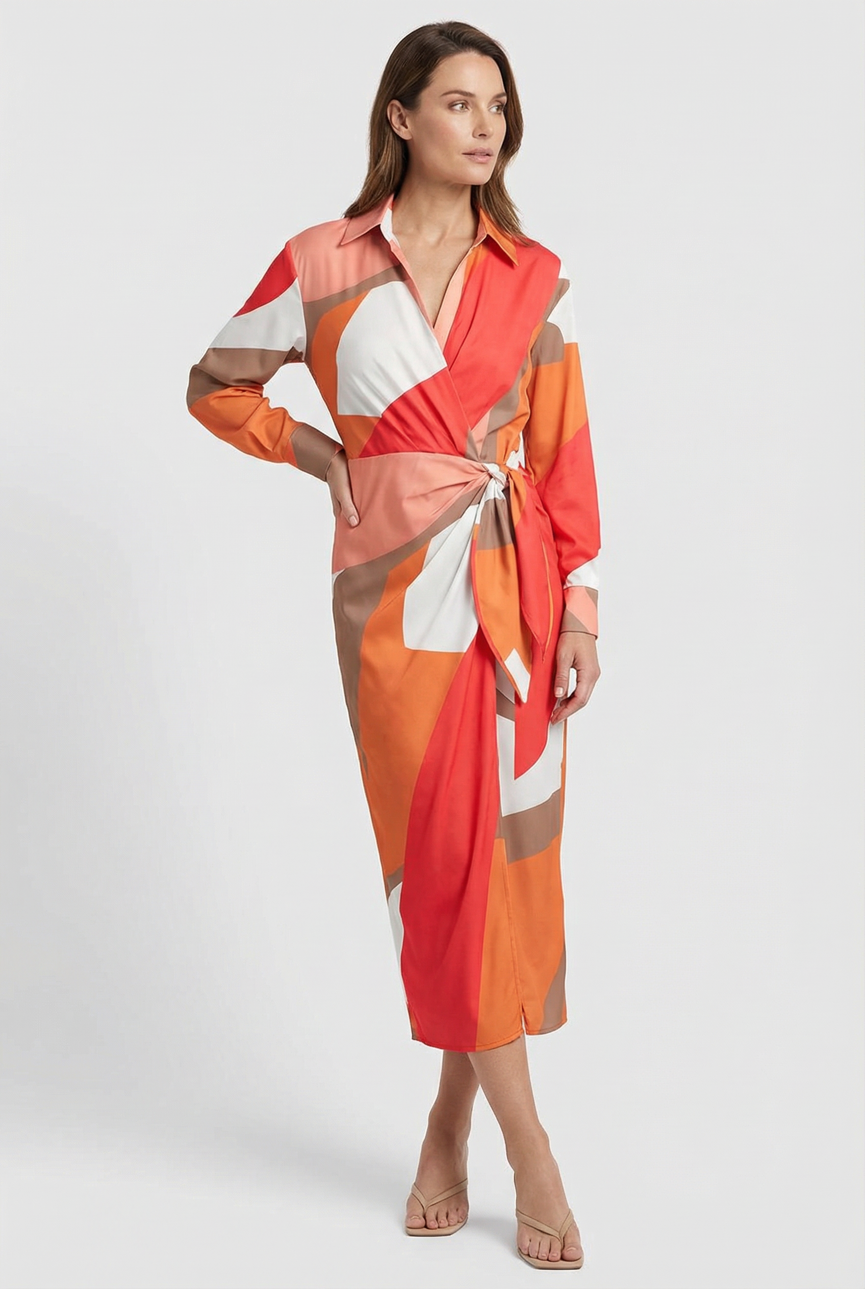 Women's Midi Dress with Adjustable Waist Tie