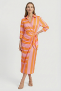 Women's wrap midi dress with adjustable waist tie, front view