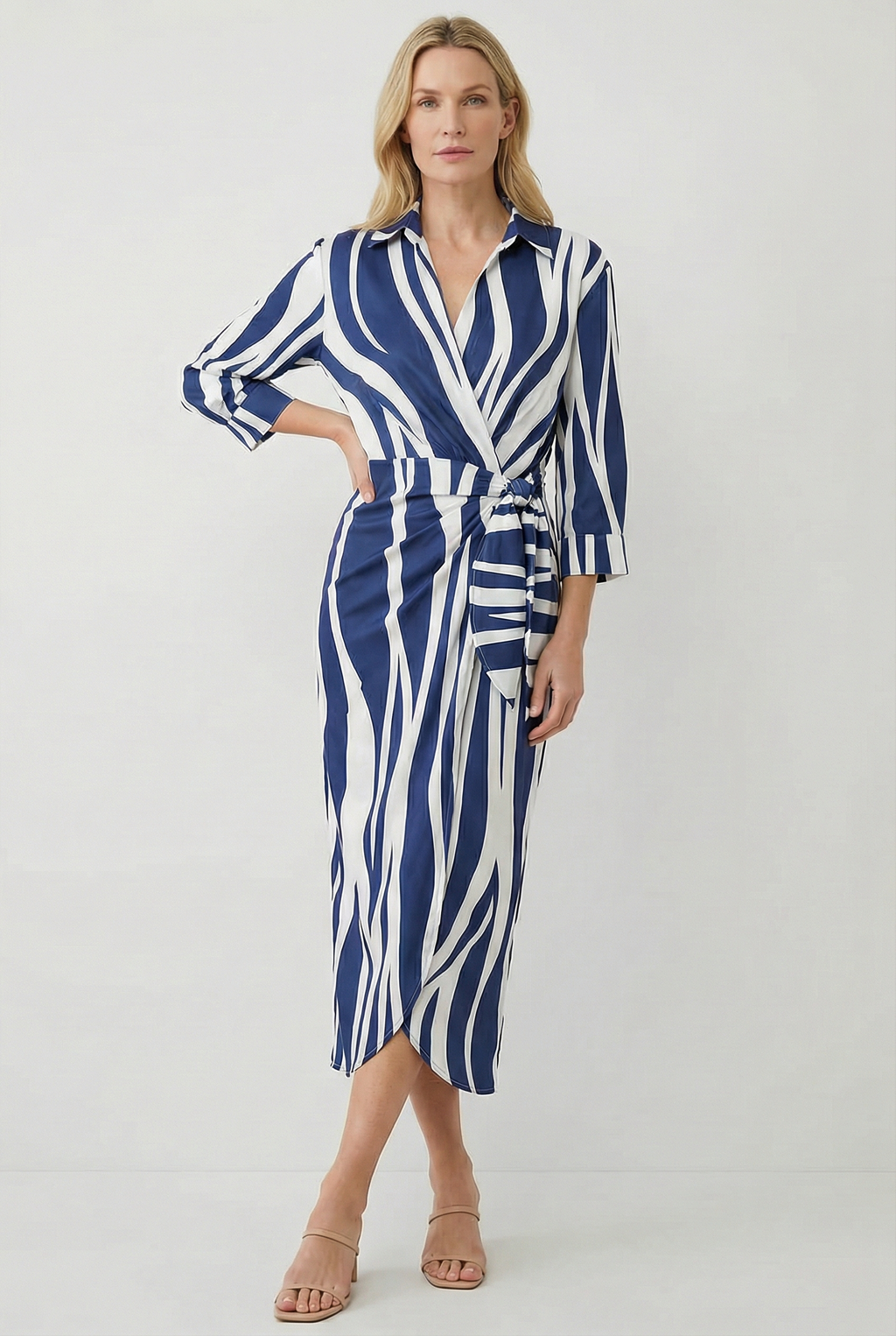 Women's Midi Dress with Adjustable Waist Tie