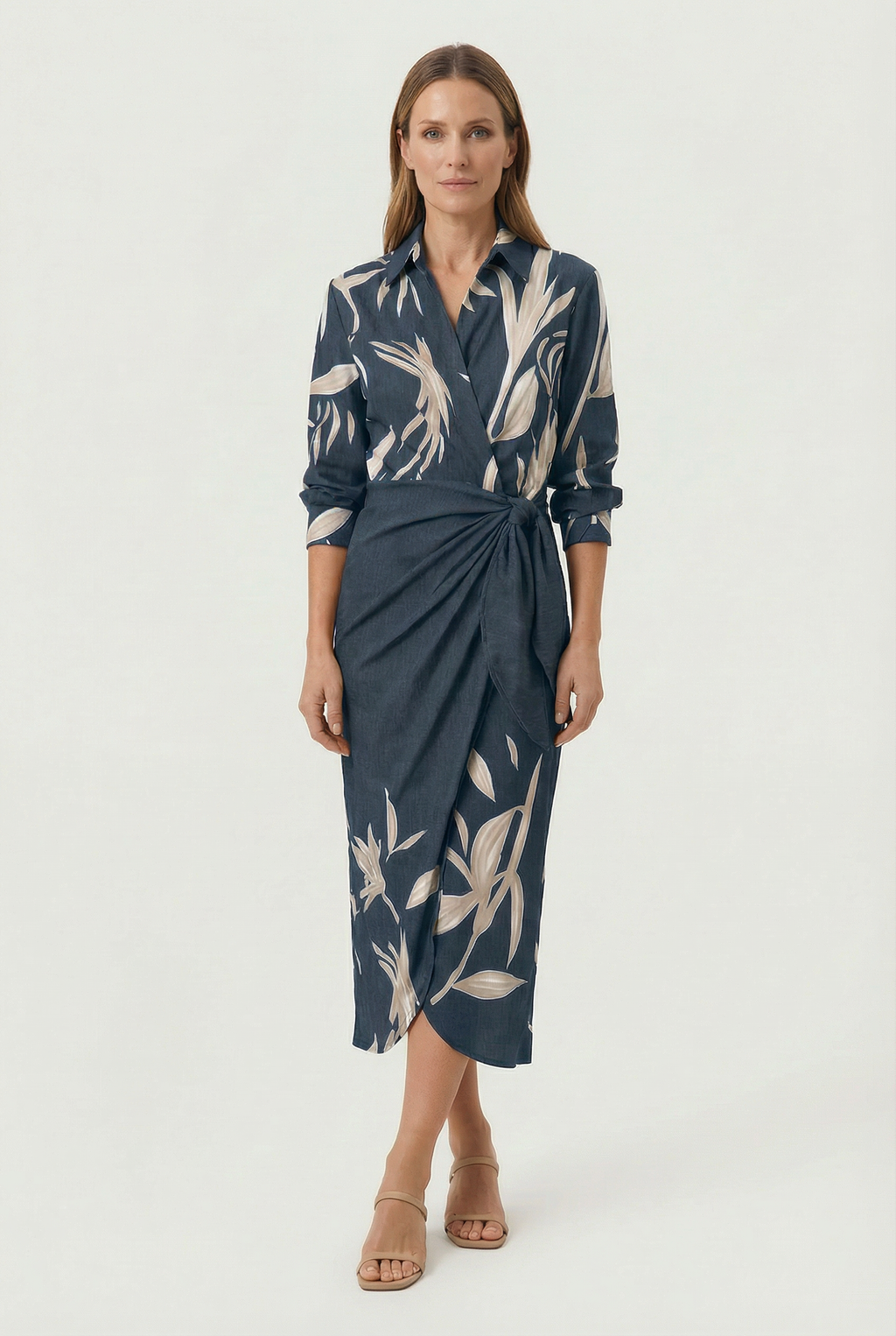 Women's Midi Dress with Adjustable Waist Tie