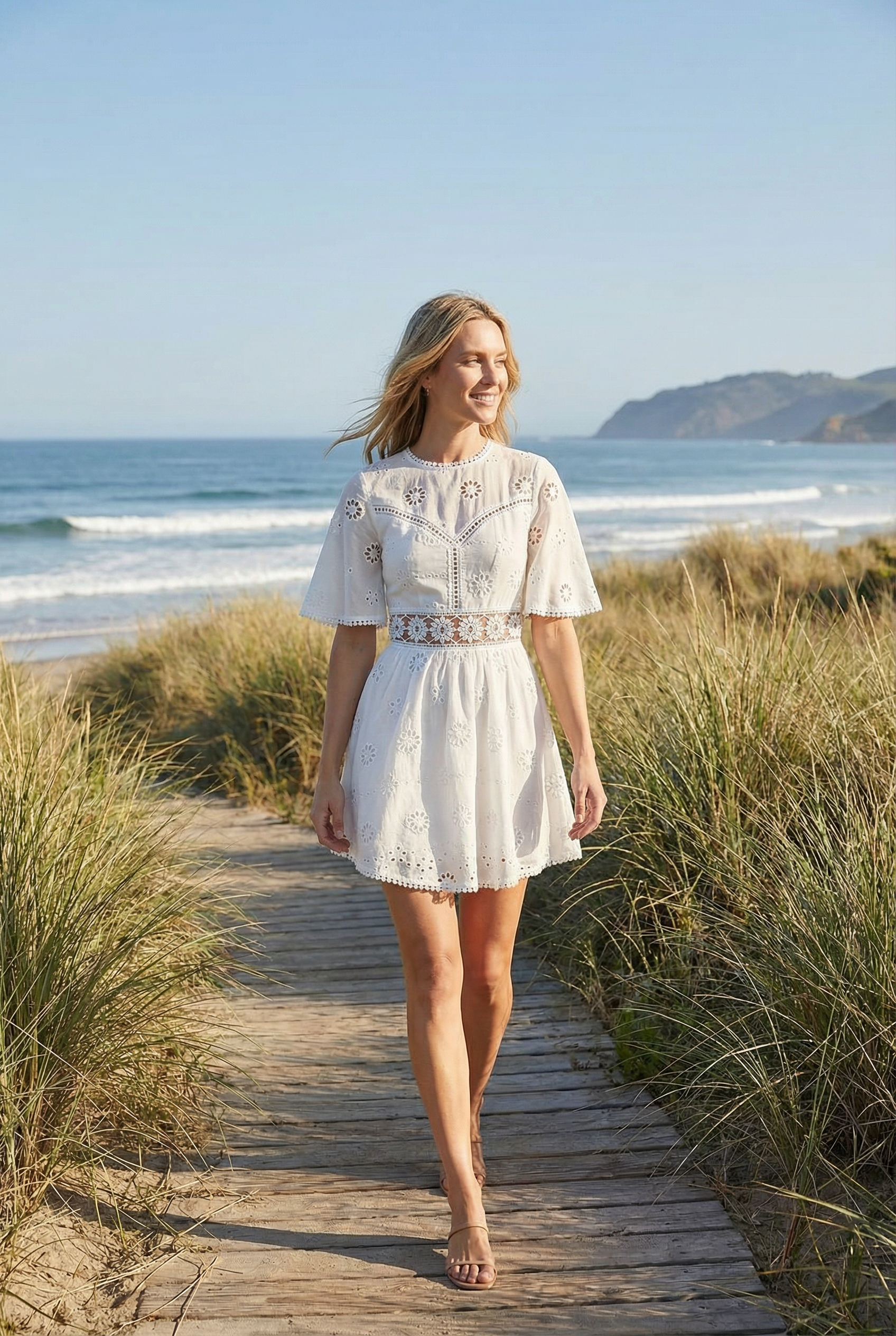 Women's Summer Backless Floral Embroidery Mini Dress