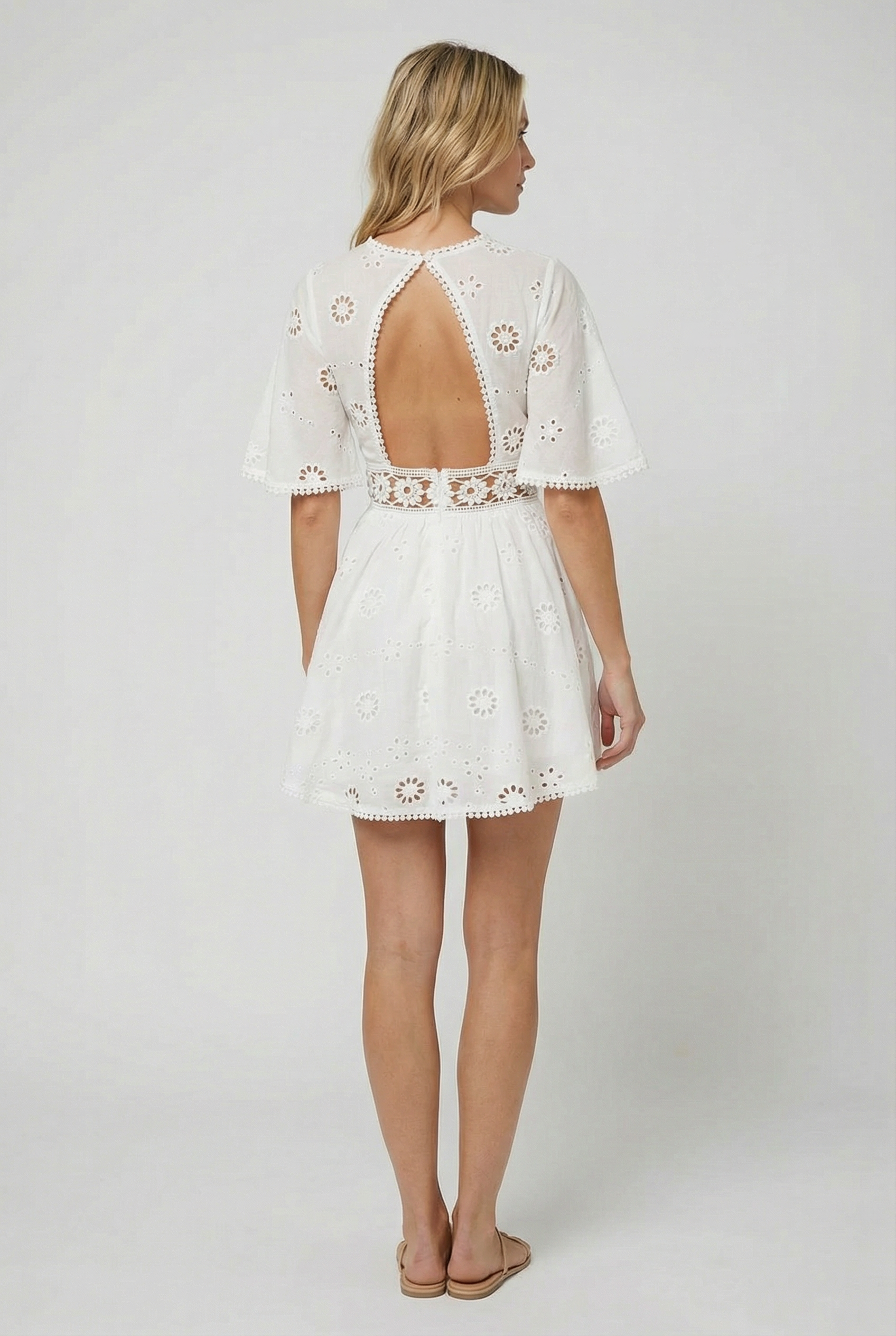 Women's Summer Backless Floral Embroidery Mini Dress