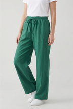 Women's linen high-waisted pants in alternate colour, front view