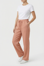 Women's linen high-waisted trousers in casual fit, front view