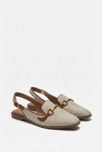 Women's closed-toe wedge flats with adjustable strap, front view