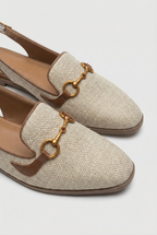 Women's closed toe flats, close-up of adjustable strap